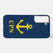 Navy und gelber nautischer Anker mit Monogramm Samsung Galaxy Hülle (Rückseite (Horizontal))