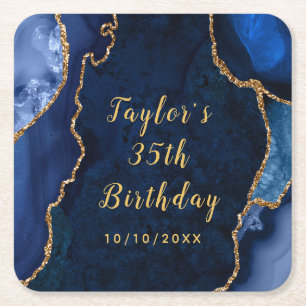Navy und Gold Achat-Marmor-Geburtstag Rechteckiger Pappuntersetzer