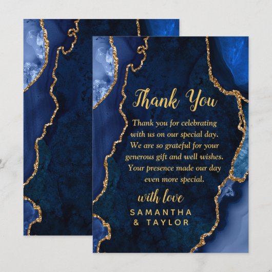 Navy und Gold Achat Marmor Hochzeit Danke (Vorne/Hinten)
