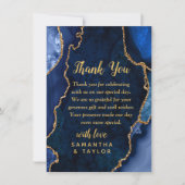 Navy und Gold Achat Marmor Hochzeit Danke (Vorderseite)