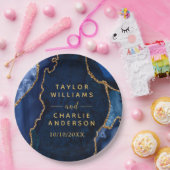Navy und Gold Achat-Marmor-Hochzeit Pappteller (Party)