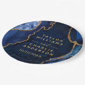 Navy und Gold Achat-Marmor-Hochzeit Pappteller (Schrägansicht)