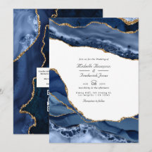 Navy- und Gold-Achatstein QR-Code-RSVP-Hochzeit