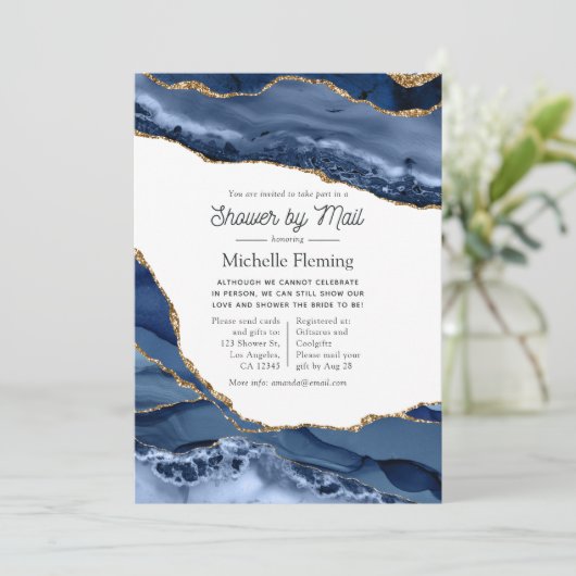 Navy und Gold Agate Baby oder Brautparty per Mail Einladung (Stehend Vorderseite)