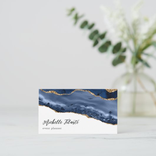Navy und Gold Agate Business Card Visitenkarte (Stehend Vorderseite)