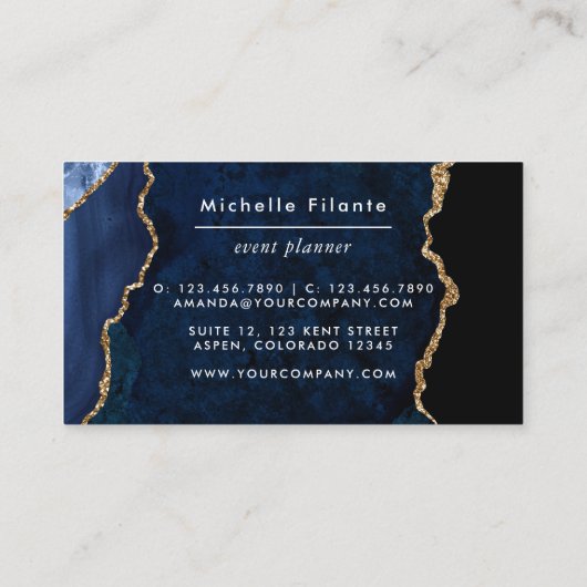 Navy und Gold Agate Business Card Visitenkarte (Rückseite)