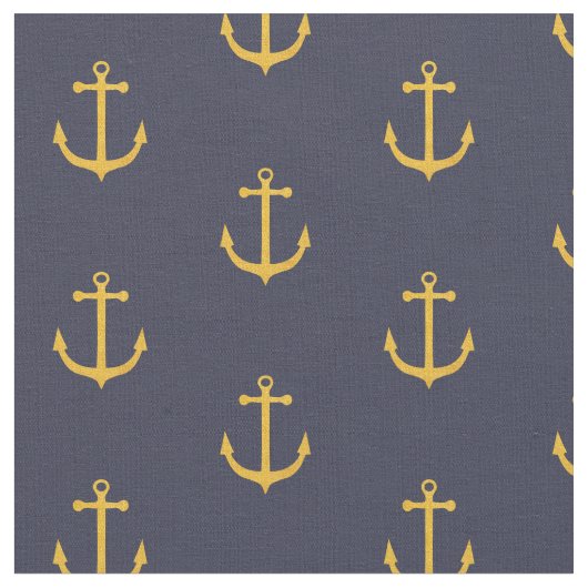 Navy und Gold Anker Fabric Stoff (Nahaufnahme)