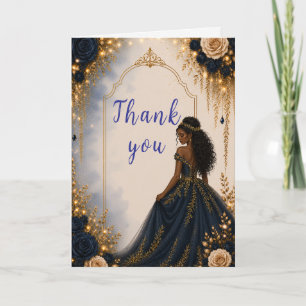 Navy- und Gold-Blumen-Sweet-Sixteen-Party Dankeskarte