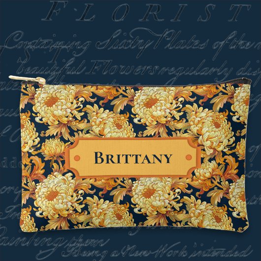 Navy und Gold Chrysantheme Zubehörtasche