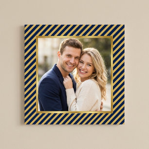 Navy- und Gold-Diagonalstreifenrahmen-Foto Poster