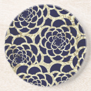 Navy und Gold florale Kunst Getränkeuntersetzer