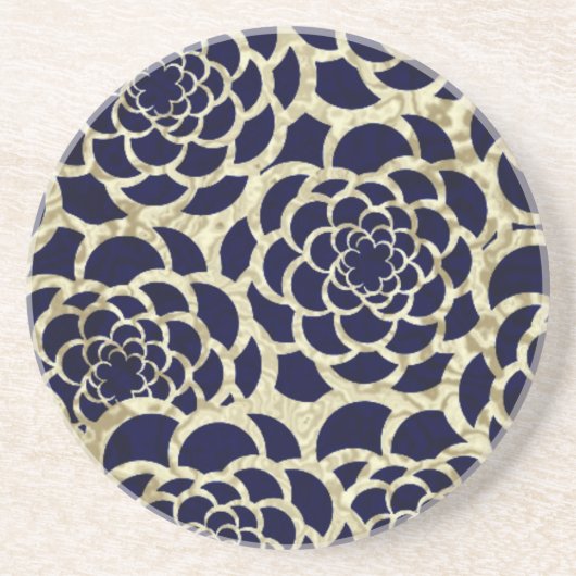 Navy und Gold florale Kunst Getränkeuntersetzer (Vorne)