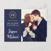 Navy- und Gold-Foto Save the Date - Individuelle V Ankündigungspostkarte (Vorderseite)