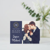 Navy- und Gold-Foto Save the Date - Individuelle V Ankündigungspostkarte (Stehend Vorderseite)