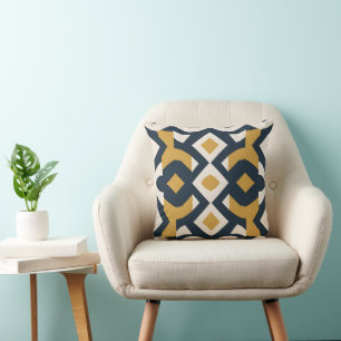Navy- und Gold-geometrische mediterrane Fliese Kissen