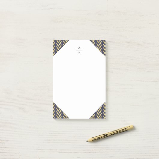 Navy und Gold Leaf Mit Monogramm Post-it Klebezettel (Auf Schreibtisch)