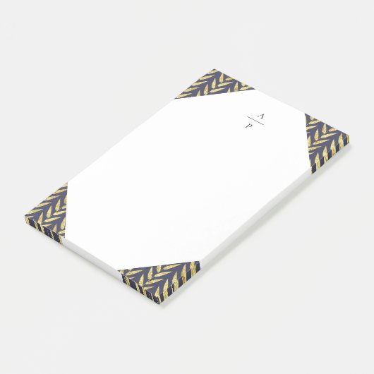 Navy und Gold Leaf Mit Monogramm Post-it Klebezettel (angewinkelt)