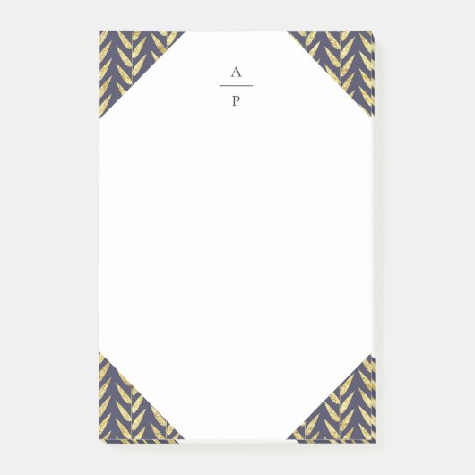 Navy und Gold Leaf Mit Monogramm Post-it Klebezettel (Vorderseite)