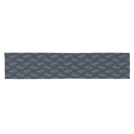 Navy und Gold Leaf Table Runner Kurzer Tischläufer (Horizontal)