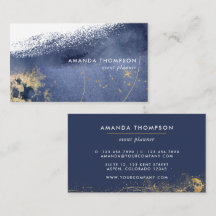 Navy und Gold Lunar Brush Strokes Business Card