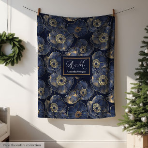 Navy- und Gold-Luxusdecke mit individuellem Namen Fleecedecke