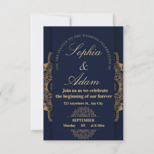 Navy- und Gold-Mandala-Einladung RSVP Karte