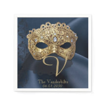 Navy und Gold Masquerade Monogram Napkin
