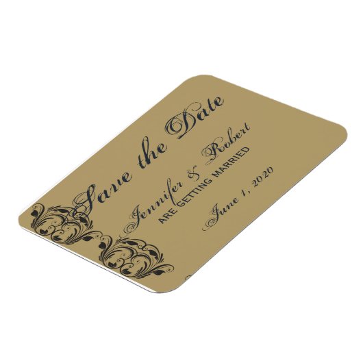 Navy und Gold Masquerade Save the Date Magnet (Linke Seite)