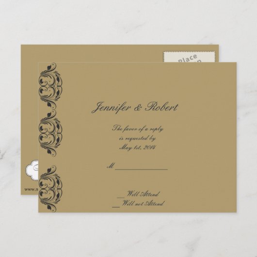 Navy und Gold Masquerade Wedding RSVP Postcard Einladungspostkarte (Vorne/Hinten)