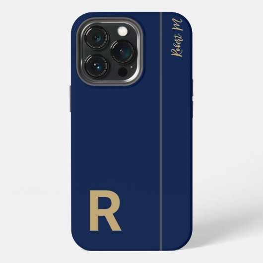 Navy- und Gold-Minimal-Moderne-Initialen-Monogramm iPhone Hülle (Hinten)