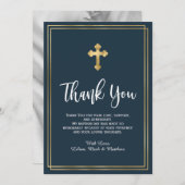 Navy und Gold Modern Blue Baptisc Foto Dankeskarte (Vorne/Hinten)
