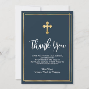 Navy und Gold Modern Blue Baptisc Foto Dankeskarte