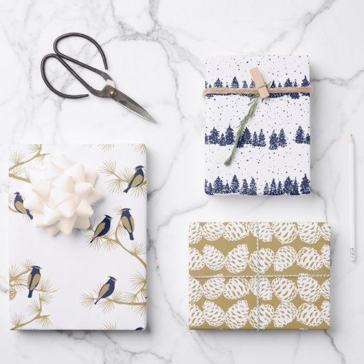 Navy und Gold Moderne Weihnachten im Roten Kardina Geschenkpapier Set (Vorderseite)