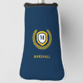 Navy und Gold Monogram Logo Wappen Golf Headcover (Rotieren 90)