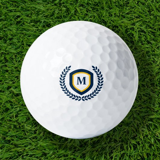 Navy und Gold Monogram Logo Wappen Golfball