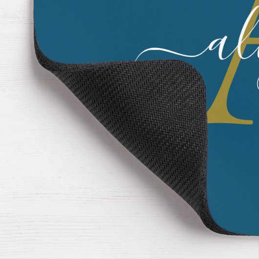 Navy und Gold Monogram Script Name Custom Mousepad (Ecke)