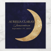 Navy und Gold Moon Quinceñera Weinetikett (Einzelnes Label)