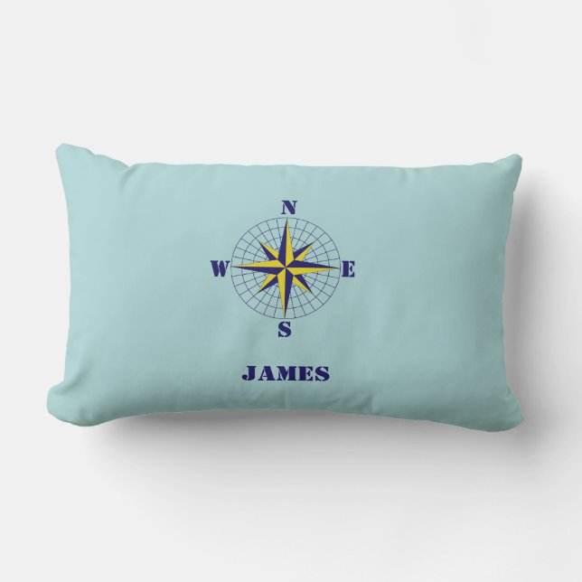Navy und Gold Nautic Compass Rose mit Namen Lendenkissen (Vorderseite)
