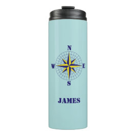 Navy und Gold Nautic Compass Rose mit Namen Thermosbecher