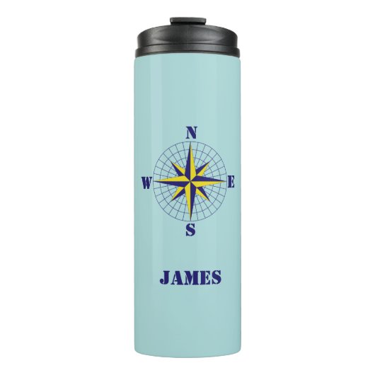 Navy und Gold Nautic Compass Rose mit Namen Thermosbecher (Vorderseite)