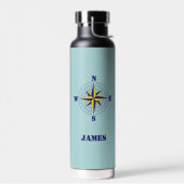 Navy und Gold Nautic Compass Rose mit Namen Trinkflasche (Links)