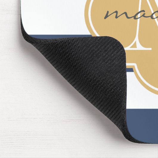 Navy und Gold Nautic Stripes Custom Monogram Mousepad (Ecke)