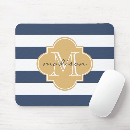 Navy und Gold Nautic Stripes Custom Monogram Mousepad (Mit Mouse)