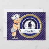 Navy und Gold Nautical Baby Dusche Einladung (Vorderseite)