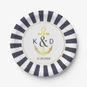 Navy und Gold Nautical Wedding Pappteller (Vorderseite)