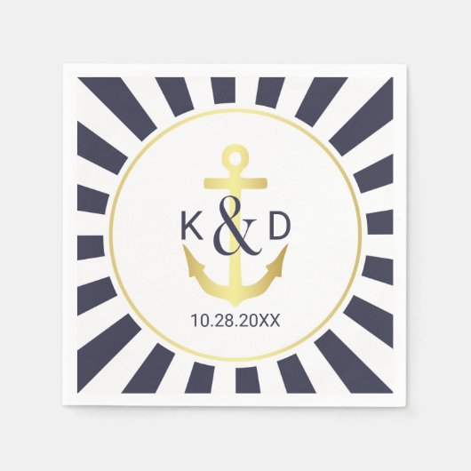 Navy und Gold Nautical Wedding Serviette (Vorderseite)