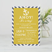 Navy und Gold Nautical Zickzack Baby Shooter Einladung (Stehend Vorderseite)