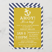 Navy und Gold Nautical Zickzack Baby Shooter Einladung (Vorne/Hinten)