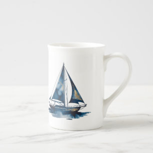 Navy- und Gold-nautisches Boot Goldrahmen-Hochzeit Porzellantasse