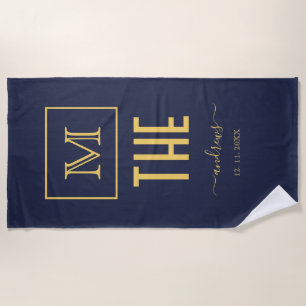 Navy und Gold Personalisiert Monogram und Name Bea Strandtuch